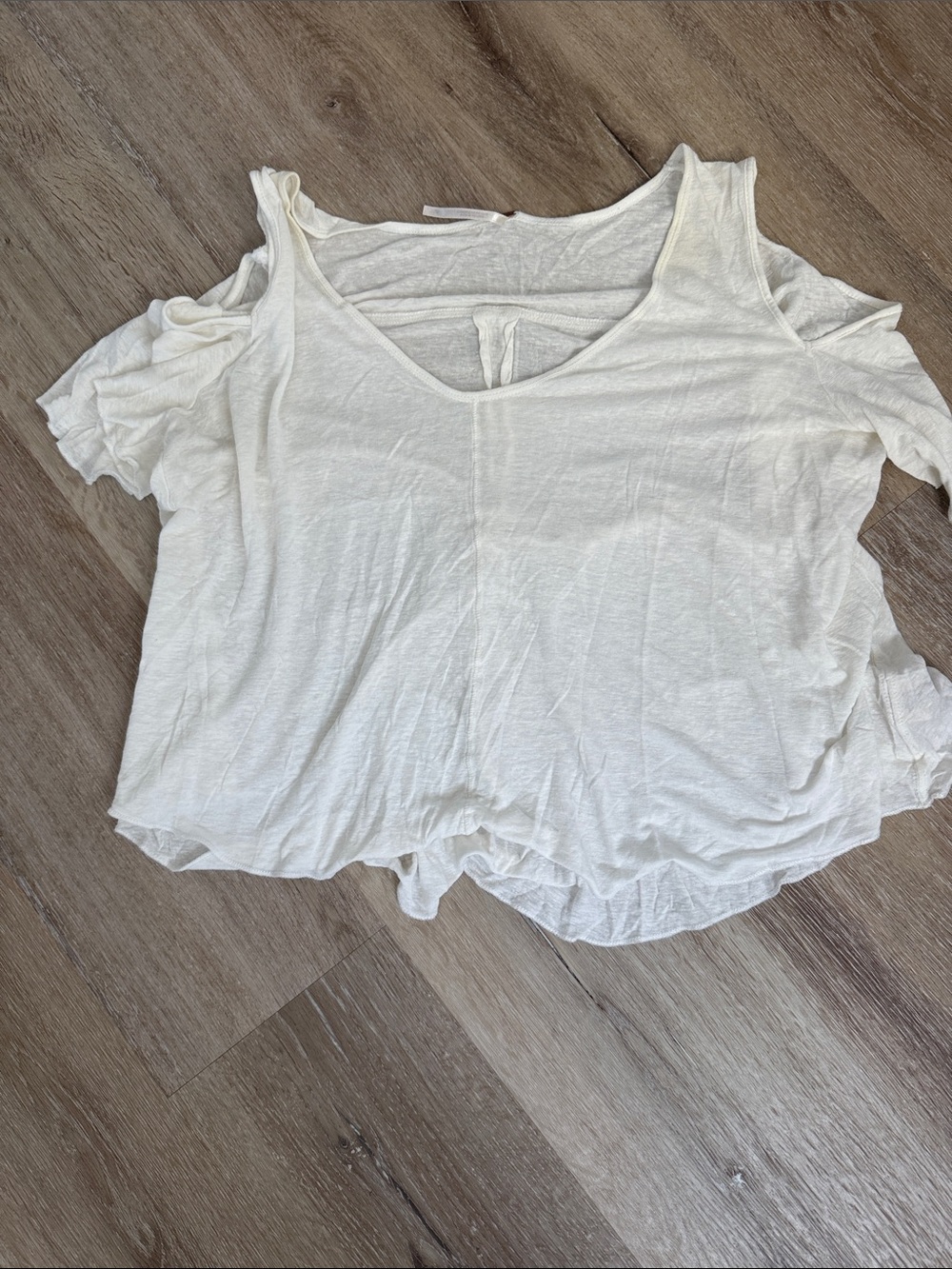 Free People Cream Cold-Shoulder V-Neck Tee
